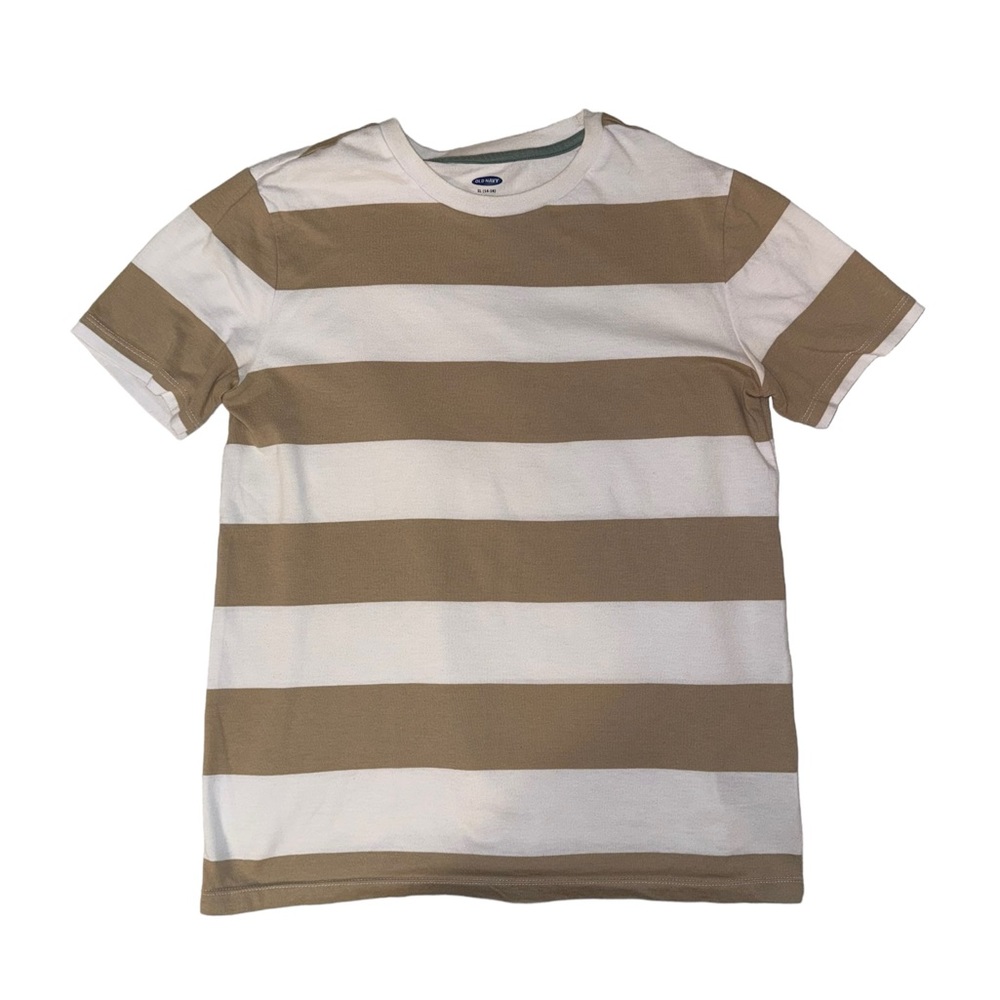 Old Navy Striped Short Sleeve T-Shirt In White & Tan